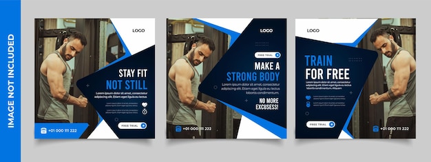 Vector fitness gym social media post banner square flyer template