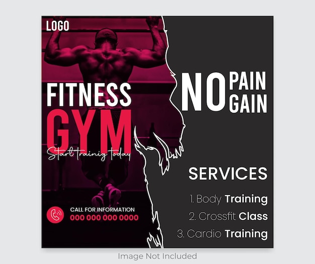 Fitness gym social media post design template