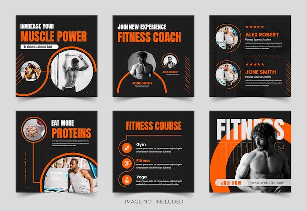 Fitness gym post sui social media, fitness banner pack, banner quadrato per la promozione della palestra