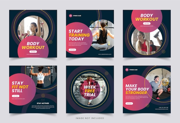 fitness gym social media post fitness banner pack fitness studio promotion square banner