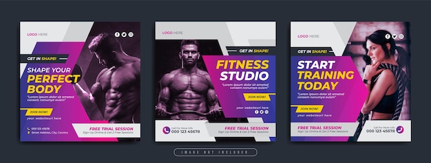 Fitness gym social media post or web banner for business marketing