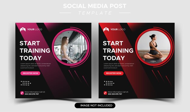 Post di social media per palestra fitness e design di banner web