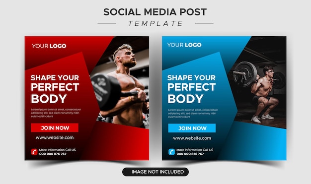 Post di social media per palestra fitness e design di banner web