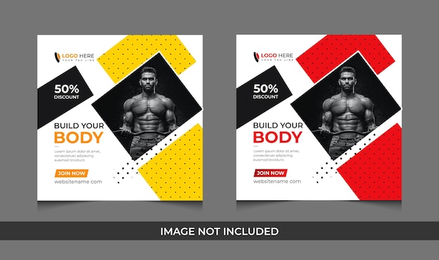 Fitness gym social media red and black color promotion post vector