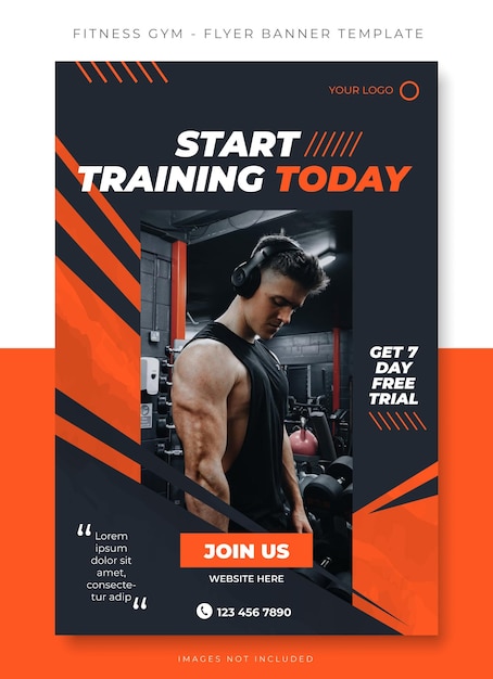 Vector fitness gym sport black orange flyer poster banner template design event promotion vector