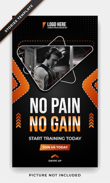 Vector fitness gym stories banner web poster social media and post promotion template design with orange black colors