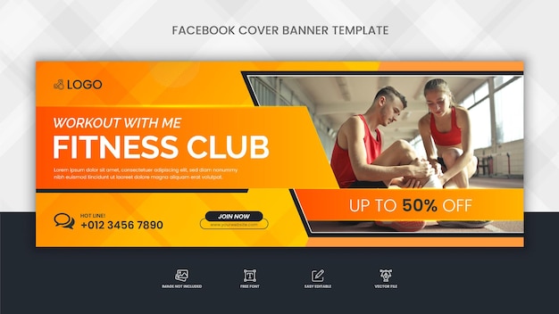 Fitness gym training facebook cover and social media web banner template