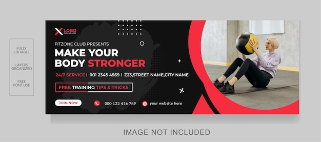 Fitness gym training facebook cover and web banner design template