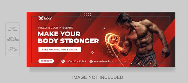 Vettore copertina facebook e banner web per allenamento fitness in palestra modello di progettazione