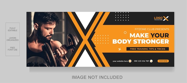 Fitness gym training facebook cover and web banner Design template