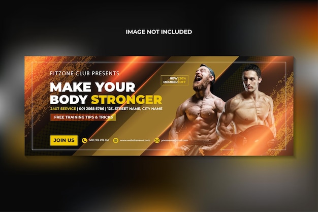 Copertina di facebook di allenamento in palestra per il fitness e modello di banner web vettore premium