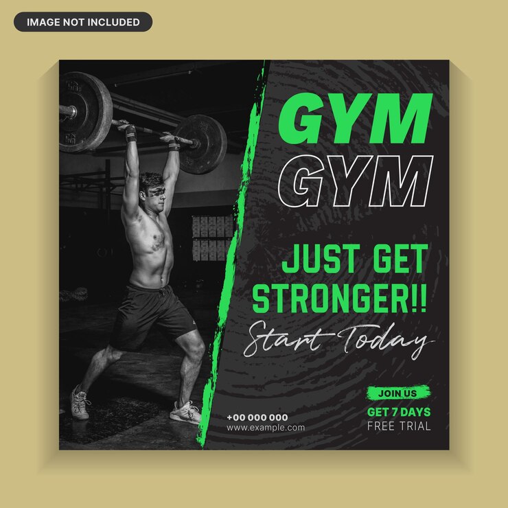 Vector fitness gym training social media post, instagram post, gym flyer