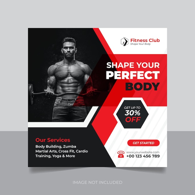 Fitness and gym web banner social media instagram post and square flyer design