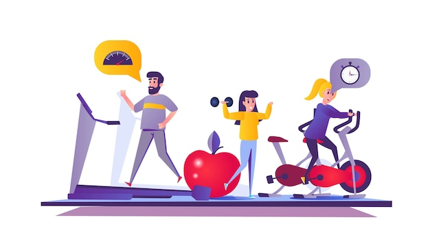 Fitness gym web concept in cartoon style