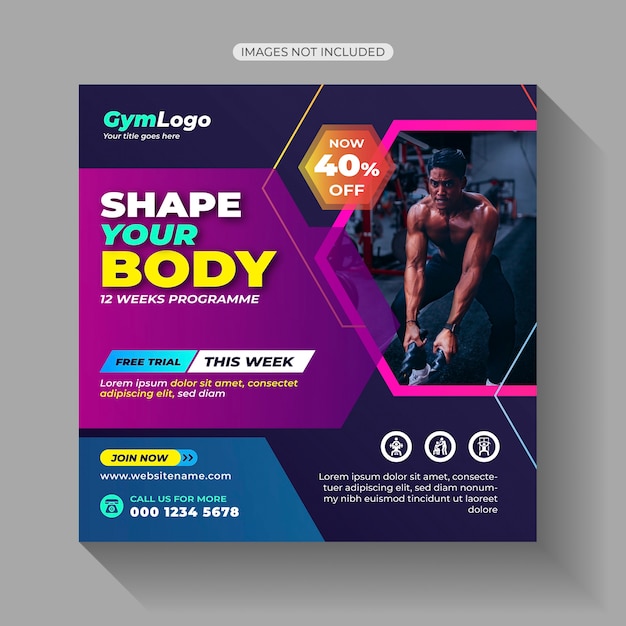 Vector fitness gym workout social media post template