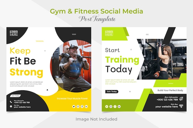 fitness and gym workout training square flyer and facebook and instagram social media post banner