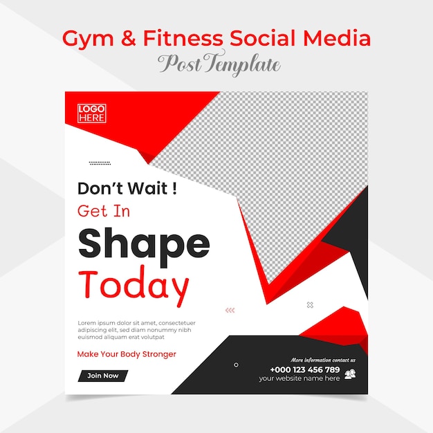 fitness and gym workout training square flyer and facebook and instagram social media post banner