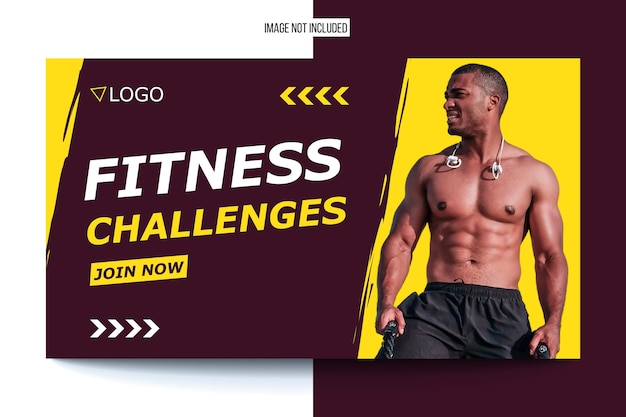 Fitness gym and workout video thumbnail and web banner template editable