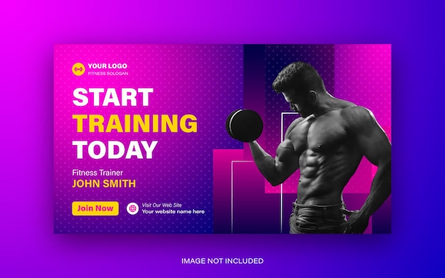 Fitness Gym You Tube Thumbnail and Web Banner Template Design