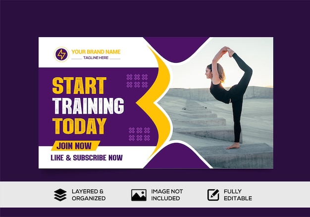 Fitness gym youtube thumbnail en webbannersjabloon premium vector premium vector