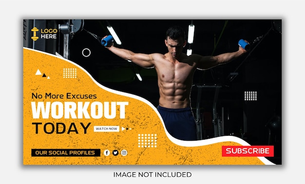 Fitness gym youtube video thumbnail en social media webbannersjabloon