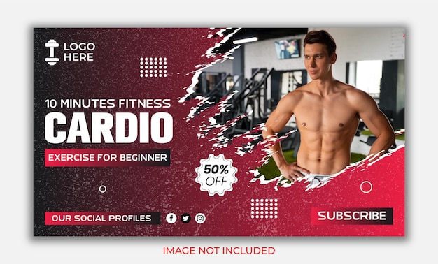 Fitness gym youtube video thumbnail and social media web banner template