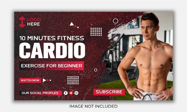 Fitness gym youtube video thumbnail and social media web banner template