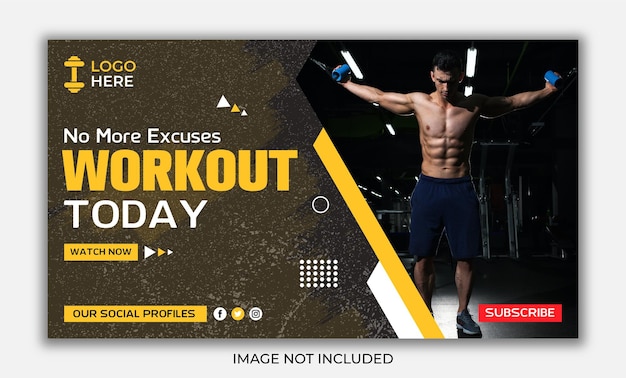 Fitness gym youtube video thumbnail and social media web banner template