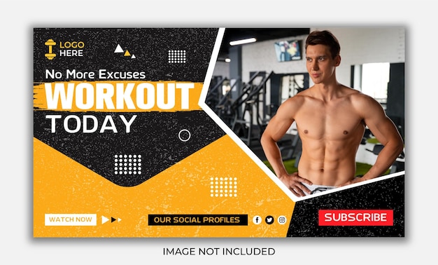 Fitness gym youtube video thumbnail and social media web banner template