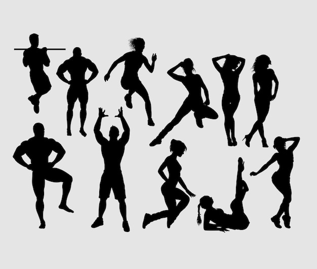 Fitness and gymnastic male and female sport silhouette