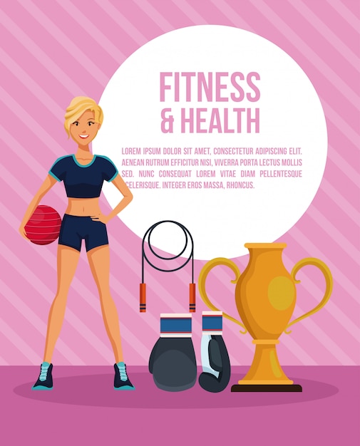 Fitness and health woman cartoon