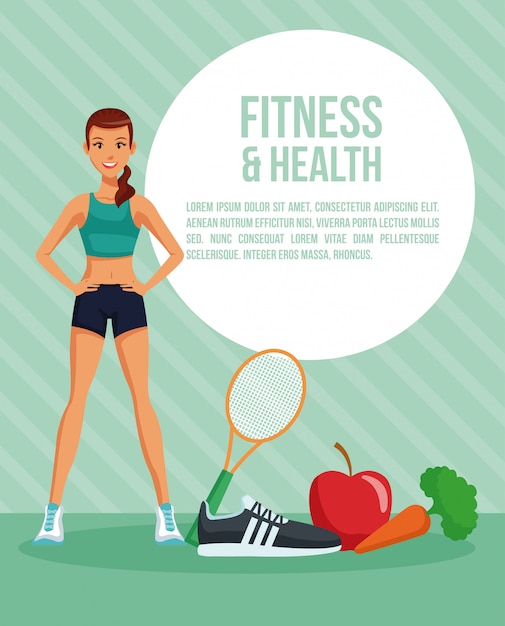 Fitness and health woman cartoon