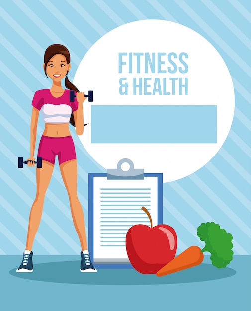 Vector fitness and health woman cartoon