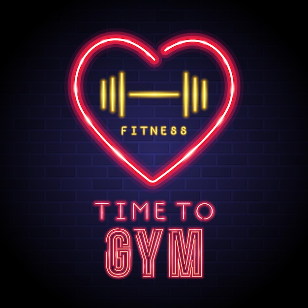 Fitness heart with neon bright elements