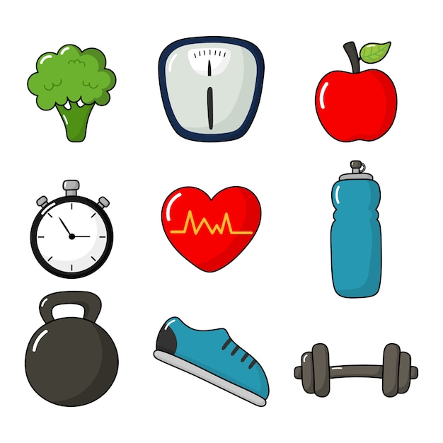 fitness icons set healthy lifestyle isolated on white. 