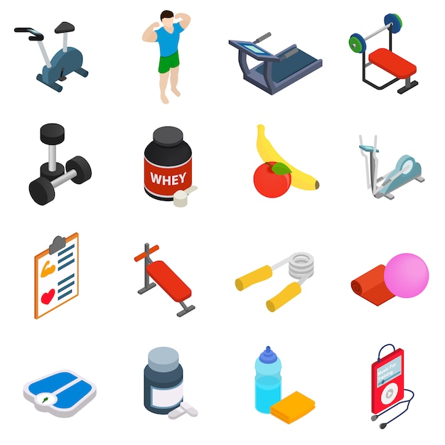 Fitness icons set isolated on white background