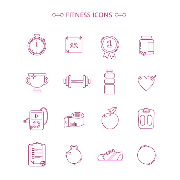 Vector fitness icons set in otline style