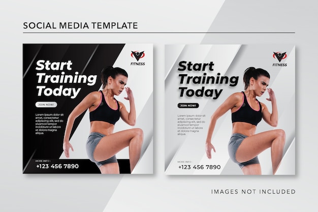 Fitness instagram post template in bianco e nero