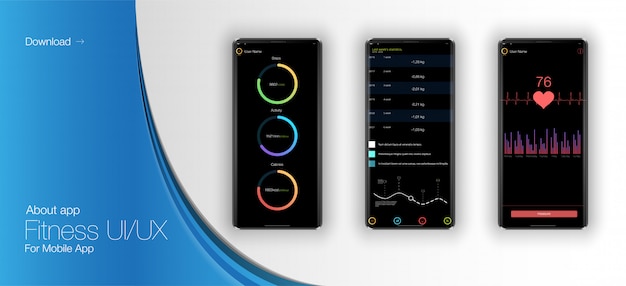 モバイルアプリケーションのフィットネスインターフェイス。 webデザインとモバイルテンプレート。違う