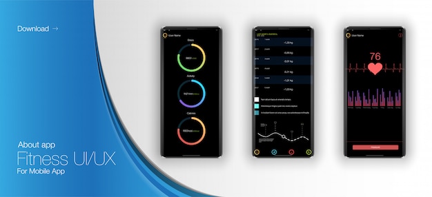 fitness interface  for mobile application.  web design and mobile template. different