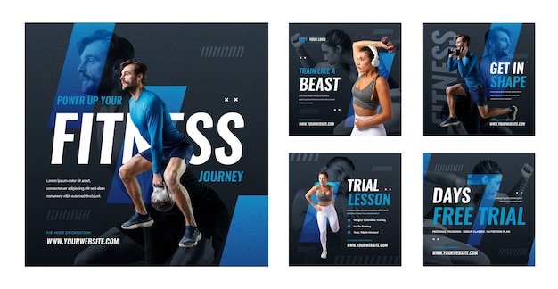 Vector fitness journey instagram posts template