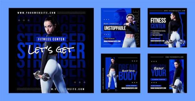 Vector fitness journey instagram posts template