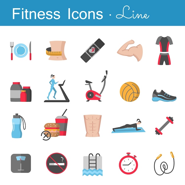 Fitness lijn icons set