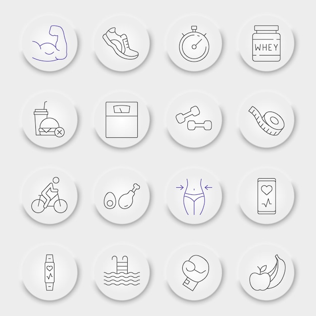 Fitness line icon set