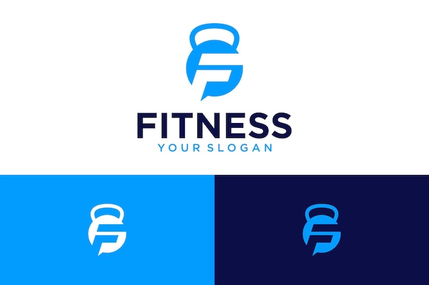 Design del logo fitness con bilanciere e lettera f