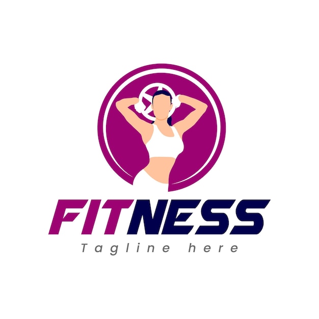 Vettore logo fitness con una donna in cerchio