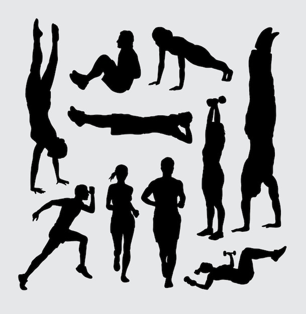 Fitness male and female action silhouette