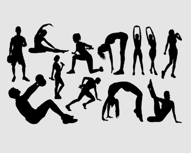 Fitness male and female people silhouette