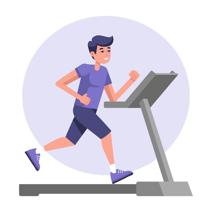 Vector fitness man running on a treadmill during a fitness workout sports and lifestyle