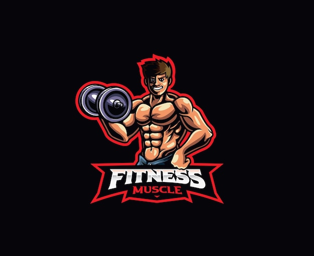 Vettore disegno del logo della mascotte fitness